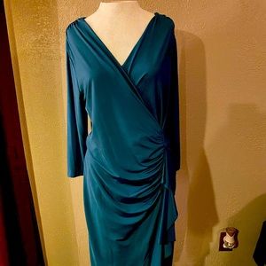 Teal rayon 3/4 sleeve knee length dress